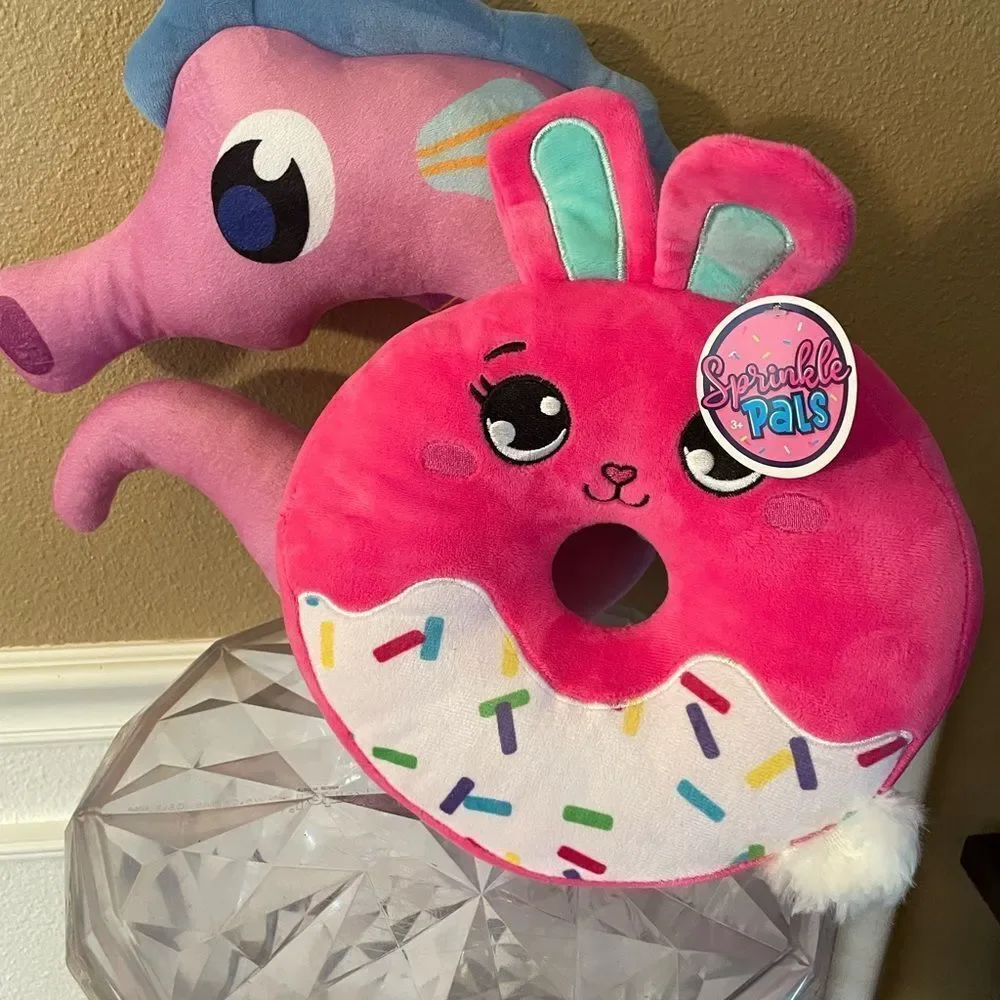 Pink and Blue Plush Seahorse and Donut Toy Set